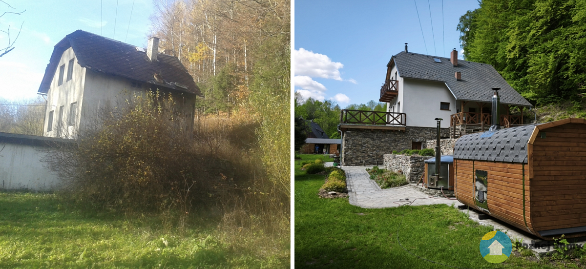 Chata Tugendhat - Před a po rekonstrukci. (Exteriér)