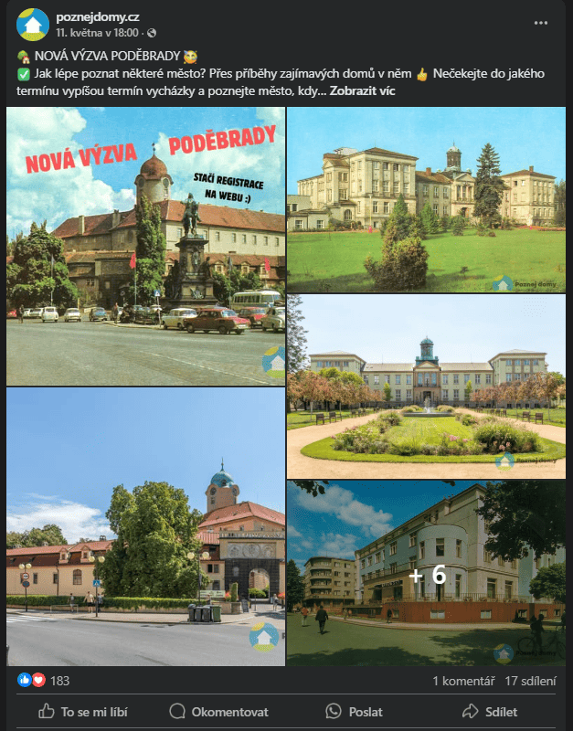 Poznej domy - Výzva v Poděbradech na Facebooku