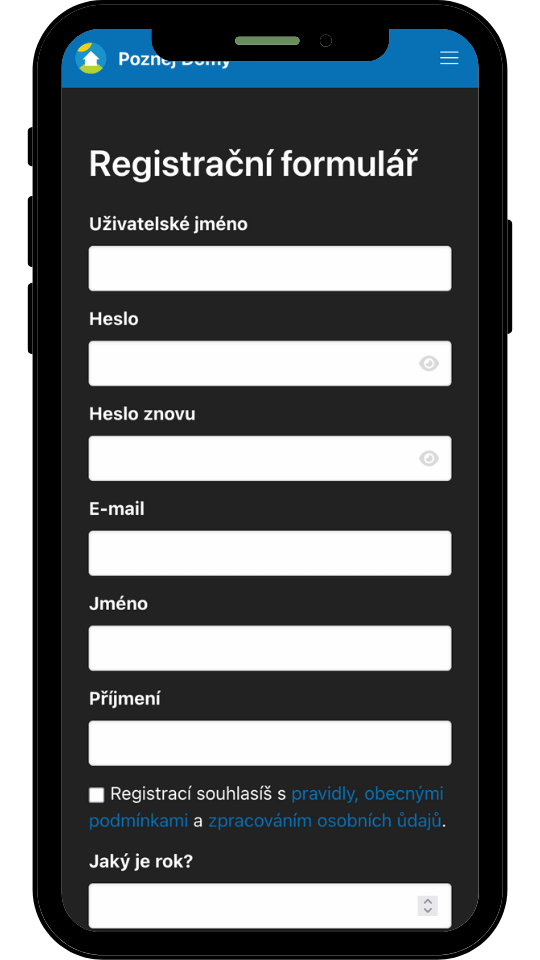 Poznej domy - registrace