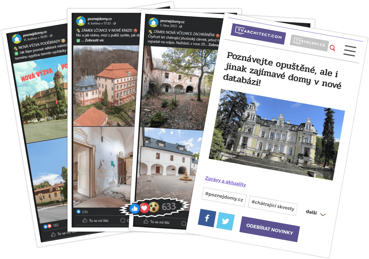 Poznej domy na sociálních sítích a v novinových článcích